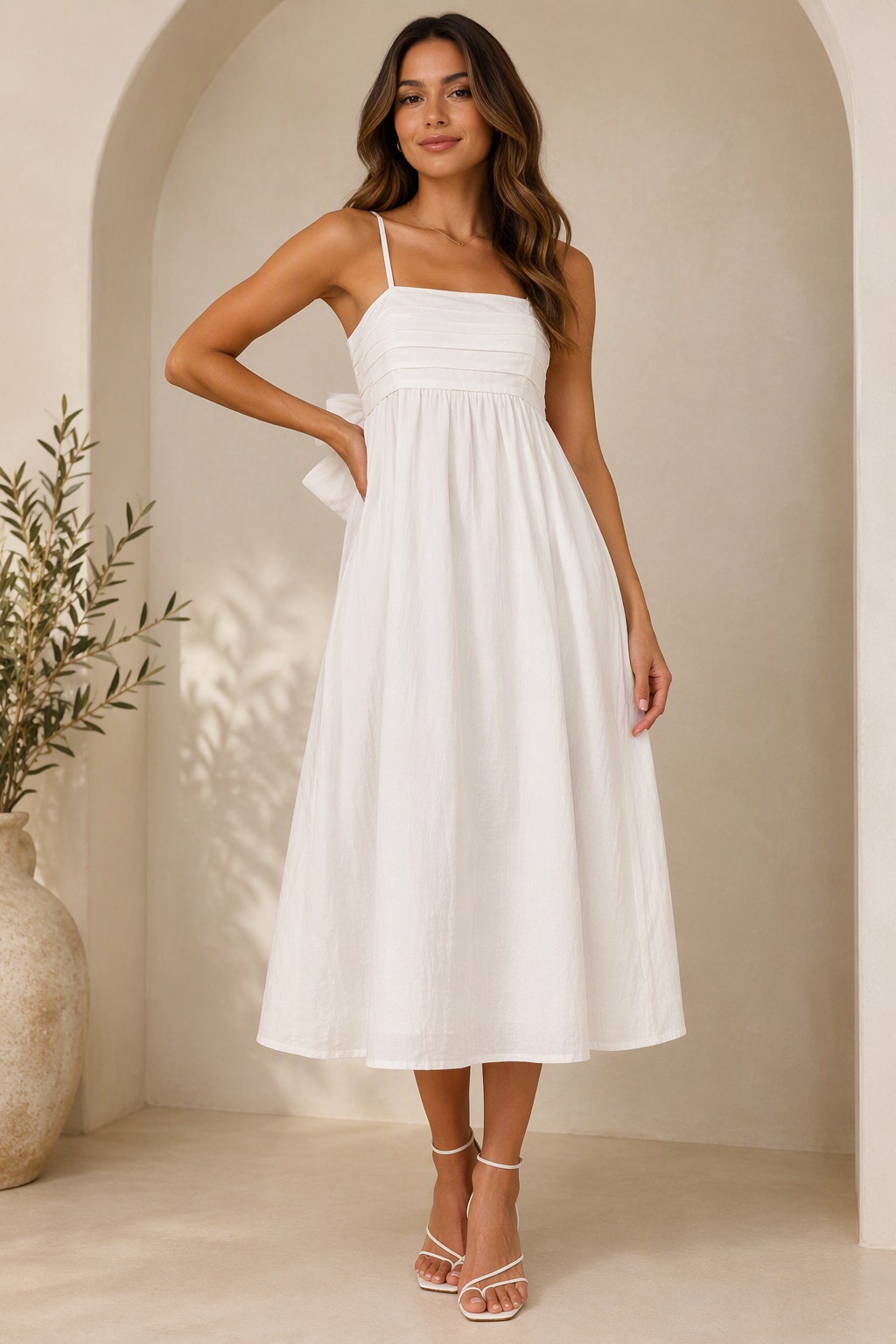 Petal & Pup Alice Bow Back Midi Dress White S Women Occasion Dress